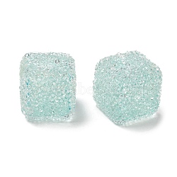 Resin Beads, with Rhinestone, Drusy Cube, Pale Turquoise, 16x16x16mm, Hole: 3.6mm(RESI-C038-02E)