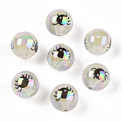 UV Plating Acrylic Beads, Iridescent, Halloween Theme, Round with Spider Pattern, Beige, 15.5mm, Hole: 2.4mm(PACR-N015-13B-01)