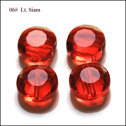 Imitation Austrian Crystal Beads, Grade AAA, K9 Glass, Faceted, Flat Round, Red, 6x3.5mm, Hole: 0.7~0.9mm(SWAR-F065-6mm-06)