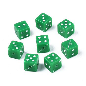 Acrylic Beads, Dice, Sea Green, 7.5x7.5x7.5mm, Hole: 1.5mm, about 1000pcs/500g