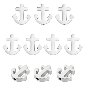 10Pcs 304 Stainless Steel Beads, Anchor, Stainless Steel Color, 14.5x14x3mm, Hole: 1.8mm
