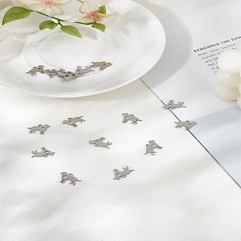 16Pcs 304 Stainless Steel Puppy Silhouette Charms, Dog with Heart, Stainless Steel Color, 11x15.5x1mm, Hole: 1.5mm