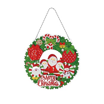 Christmas Theme DIY Diamond Painting Wreath Pendant Decoration Kits, including Resin Rhinestones, Diamond Sticky Pen, Tray Plate and Glue Clay, Strawberry, 280mm