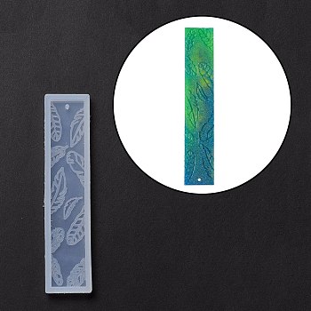 DIY Bookmark Silicone Molds, Resin Casting Molds, For UV Resin, Epoxy Resin Jewelry Making, Rectangle with Leaf, White, 150x33x7mm, Hole: 2.5mm, Inner Diameter: 140x26mm