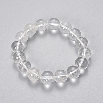 Natural Quartz Crystal Beaded Stretch Bracelets, Round, 2-1/8 inch(55mm), Bead: 8~9mm