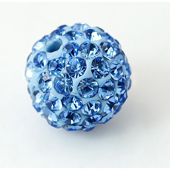 Polymer Clay Rhinestone Beads, Pave Disco Ball Beads, Grade A, Half Drilled, Round, Light Sapphire, PP9(1.5.~1.6mm), 6mm, Hole: 1.2mm