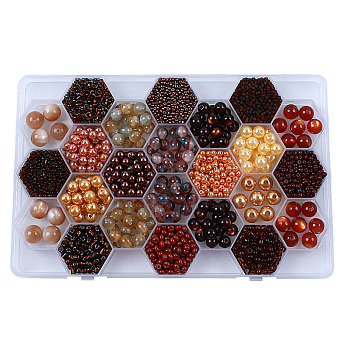 DIY 24 Style Acrylic & Resin Beads Jewelry Making Finding Kit, Round & Rice, Saddle Brown, 2.2~12x1.5~11.5mm, Hole: 0.7~2.2mm