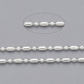 Brass Ball Chains, Ball & Bar Faceted Beaded Chains, Long-Lasting Plated, Soldered, with Spool, Cadmium Free & Lead Free, Silver, 1.8x1mm and 1mm, about 301.83 Feet(92m)/roll