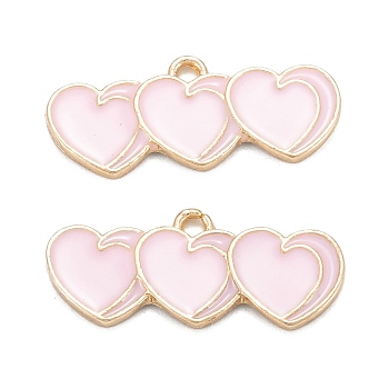 Alloy Enamel Pendants, for Earrings, Light Gold, Heart, Pink, 11x25.5x2mm, Hole: 1.6mm