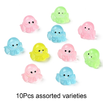 10Pcs Luminous Resin Display Decorations, for Home Office Desktop Decoration, Glow in the Dark Figurine, Octopus, 20x20mm, 10pcs/set