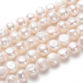 Natural Cultured Freshwater Pearl Beads Strands,  Two Sides Polished, White, 10x11~12mm, Hole: 0.8mm, about 33pcs/strand, 14.17 inch(36cm)