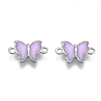304 Stainless Steel Enamel Links Connectors, Nickel Free, Butterfly, Stainless Steel Color, Plum, 6.5x10x1mm, Hole: 1mm