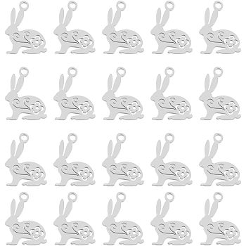 20Pcs 201 Stainless Steel Bunny Pendants, Rabbit, Easter Bunny, Stainless Steel Color, 16x12x1mm, Hole: 1.5mm