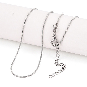 1MM 304 Stainless Steel Round Snake Chain Necklaces, Non-Tarnish, Stainless Steel Color, 18.90 inch(48cm)