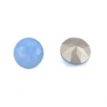 K9 Glass Rhinestone Cabochons, Pointed Back & Back Plated, Faceted, Flat Round, Sapphire, 8x5mm