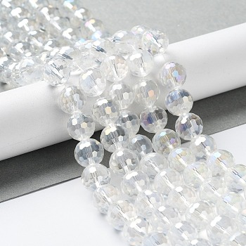 Electroplate Glass Bead Strands, AB Color Plated, Faceted(96 Facets), Round, Clear AB, 10mm, Hole: 1mm, about 72pcs/strand, 26 inch