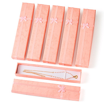 Cardboard Necklace Boxes, with Sponge Inside, Rectangle with Bowknot, Pink, 20x4.2x2.2cm