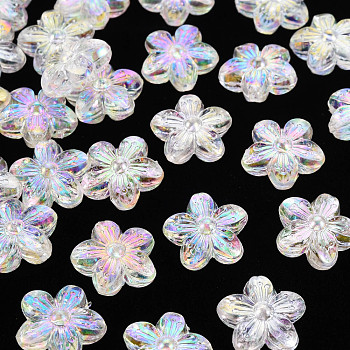 Transparent Acrylic Beads, AB Color, Flower, Clear, 14.5x15.5x7mm, Hole: 1.8mm