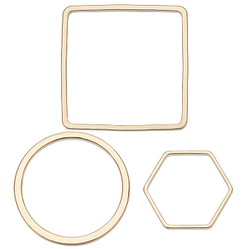 Brass Linking Rings, Long-Lasting Plated, Ring & Square & Hexagon, Real 24K Gold Plated, 11~16.5x10~16.5x1mm, Inner Diameter: 9~15x9~15mm, 10pcs/style