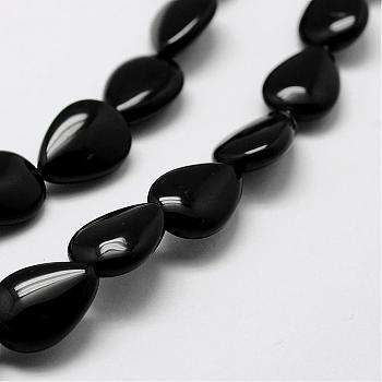 Natural Black Onyx Beads Strands, Dyed & Heated, Teardrop, 15x11x5mm, Hole: 1mm, about 27pcs/strand, 15.7 inch