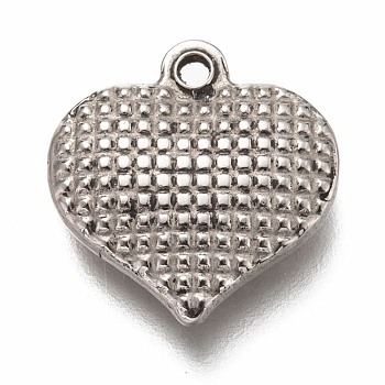 304 Stainless Steel Pendants, Heart with Tartan Pattern, Stainless Steel Color, 15x15x3.5mm, Hole: 1.6mm