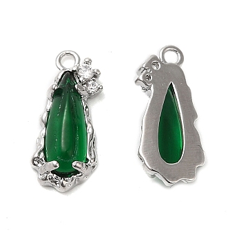 Brass Micro Pave Cubic Zirconia Pendants, with Glass Finding, Nickel Free, Teardrop, Green, 15.4x6.9x3.6mm, Hole: 1.2mm