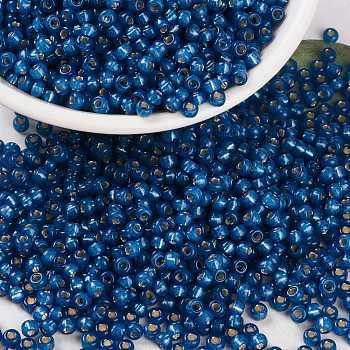 MIYUKI Round Rocailles Beads, Japanese Seed Beads, 8/0, (RR648) Dyed Denim Blue Silverlined Alabaster, 3mm, Hole: 1mm, about 19000~20500pcs/pound