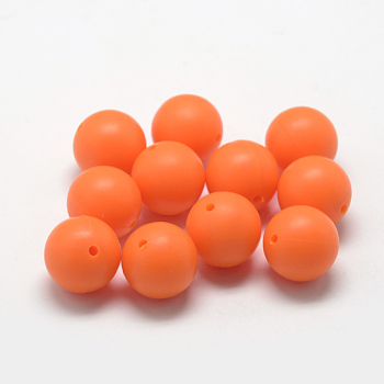 Food Grade Eco-Friendly Silicone Beads, Round, Dark Orange, 14~15mm, Hole: 2mm