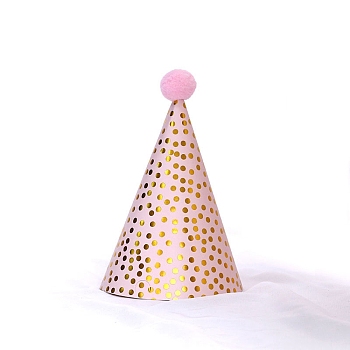 Paper Party Hats, with Pompon and Polyester, with Pvc Rope, Birthday Gifts, for Girl Birthday Party Supplies, Polka Dot Pattern, 160x110mm