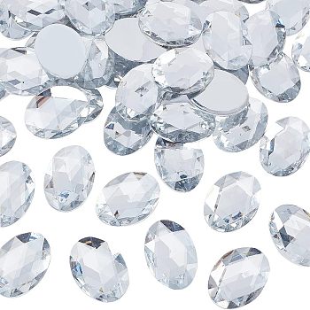 Fingerinspire Acrylic Rhinestone Flat Back Cabochons, Faceted, Bottom Silver Plated, Oval, Clear, 40x30x7~7.5mm, 50pcs/box