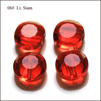 Imitation Austrian Crystal Beads, Grade AAA, K9 Glass, Faceted, Flat Round, Red, 6x3.5mm, Hole: 0.7~0.9mm