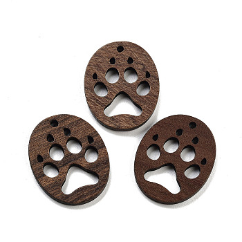 Walnut Wood Pendants, Paw Print, 28.5x23x2.5mm, Hole: 2mm