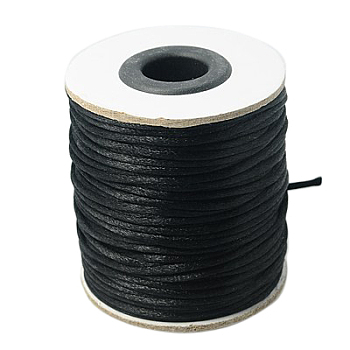 Nylon Rattail Satin Cord, Beading String, for Chinese Knotting, Jewelry Making, Black, 2mm, about 50yards/roll(150 feet/roll)