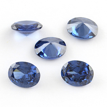 Oval Shaped Cubic Zirconia Pointed Back Cabochons, Faceted, Royal Blue, 14x10mm