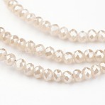 Electroplate Glass Beads Strands, Imitation Jade, Rondelle, Full Rainbow Plated, Faceted, Floral White, 3x2mm, Hole: 1mm, about 150~160pcs/strand, 14.96~15.98''(38~40.6cm)(EGLA-P018-2mm-FR-A02-A)
