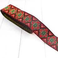 5M Ethnic Style Polycotton Embroidery Ribbon, Garment Accessories, Flat, Flower, 1-1/4 inch(33mm), about 5.47 Yards(5m)/Roll(PW-WG33130-13)