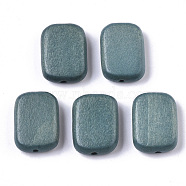 Painted Natural Wood Beads, Rectangle, Cadet Blue, 18x13x5.5mm, Hole: 1.5mm(WOOD-R265-07B)