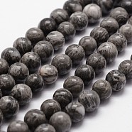 Natural Map Stone/Picasso Stone/Picasso Jasper Bead Strands, Round, 4mm, Hole: 1mm, about 89pcs/strand, 14.9 inch~15.1 inch(X-G-D840-60-4mm)