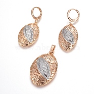 Brass Micro Pave Cubic Zirconia Jewelry Sets, Pendant and Earrings, Long-Lasting Plated, Oval with Eye, Light Gold, 41mm, Hole: 4.5x6mm, 40.5mm, Pin: 1mm(SJEW-F189-04KCG)