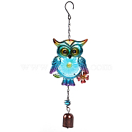 Glass Wind Chimes, Iron Pendant Decorations, Owl, Dark Turquoise, 360x120mm(WICH-PW0001-64C-01)