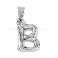 Non-Tarnish 304 Stainless Steel Pendants, Bamboo Style, Stainless Steel Color, Letter.B, 18x12x3mm, Hole: 3x7mm(STAS-F235-01P-B)