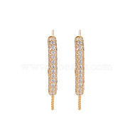 Brass Micro Pave Clear Cubic Zirconia Stud Earring Hooks, for Half Drilled Bead, Nickel Free, Real 18K Gold Plated, 22x3mm, 22 Gauge, Pin: 0.6mm, Pin: 0.6mm(for Half Drilled Bead)(KK-S356-661-NF)
