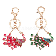 2Pcs 2 Colors Peacock Enamel Style Alloy Rhinestone Keychains, for Car Bag Accessories, Mixed Color, 12.6cm, 1pc/color(KEYC-OC0001-37)