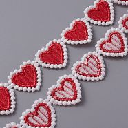 Fiber Lace Trims, Heart, Red, 7/8 inch(23mm)(OCOR-WH0071-015A)