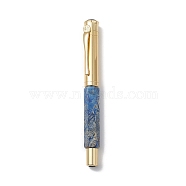 Dyed Natural Pyrite Brass Pens, Reiki Energy Fountain Pen, with Pen Case, Office & School Supplies, 142x19x14mm(AJEW-M209-09G)