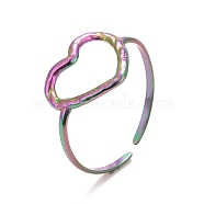 Ion Plating(IP) Rainbow Color 304 Stainless Steel Open Heart Cuff Ring for Women, US Size 7 3/4(17.9mm)(RJEW-C025-23M)