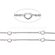 304 Stainless Steel Cable Chains, Soldered, with Heart Connector, Stainless Steel Color, 2x1.5x0.3mm(CHS-K001-60)