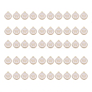 Golden Plated Alloy Charms, with Enamel, Enamelled Sequins, Flat Round, White, Letter.W, 14x12x2mm, Hole: 1.5mm, 50pcs/Box(ENAM-SZ0001-25A-W)