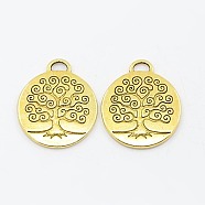 Tibetan Style Alloy Tree of Life Pendants, Lead Free & Cadmium Free, Flat Round, Antique Golden, 28x24x2mm, Hole: 4.5x2mm(TIBEP-19040-AG-RS)