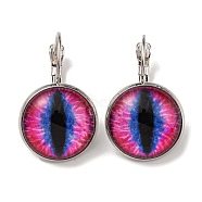 Dragon Eye Glass Leverback Earrings with Brass Earring Pins, Deep Pink, 29mm(EJEW-Q798-01C)